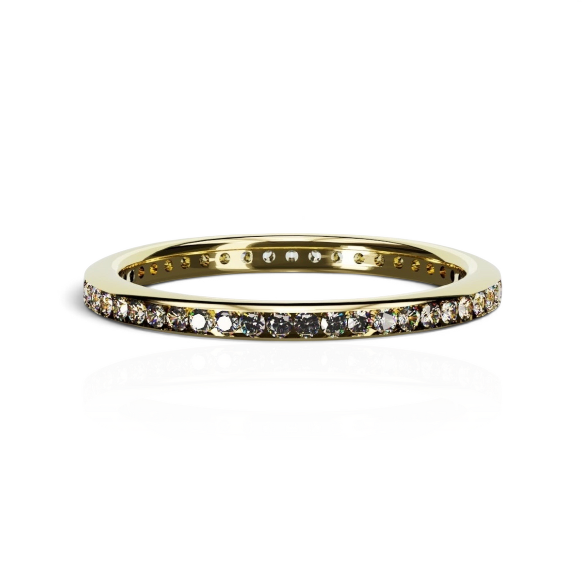 YFS Designs Zenith gold band featuring 1.3mm round lab-grown diamonds in a delicate channel setting