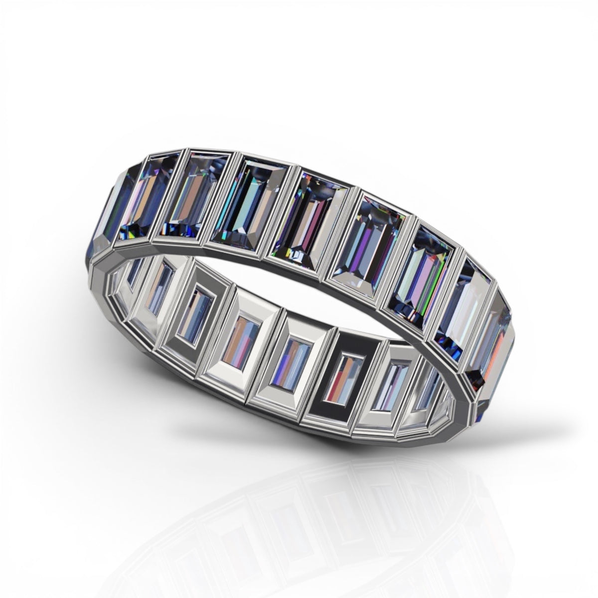 Vertical Baguette Cut Tanzanite Bezel Band