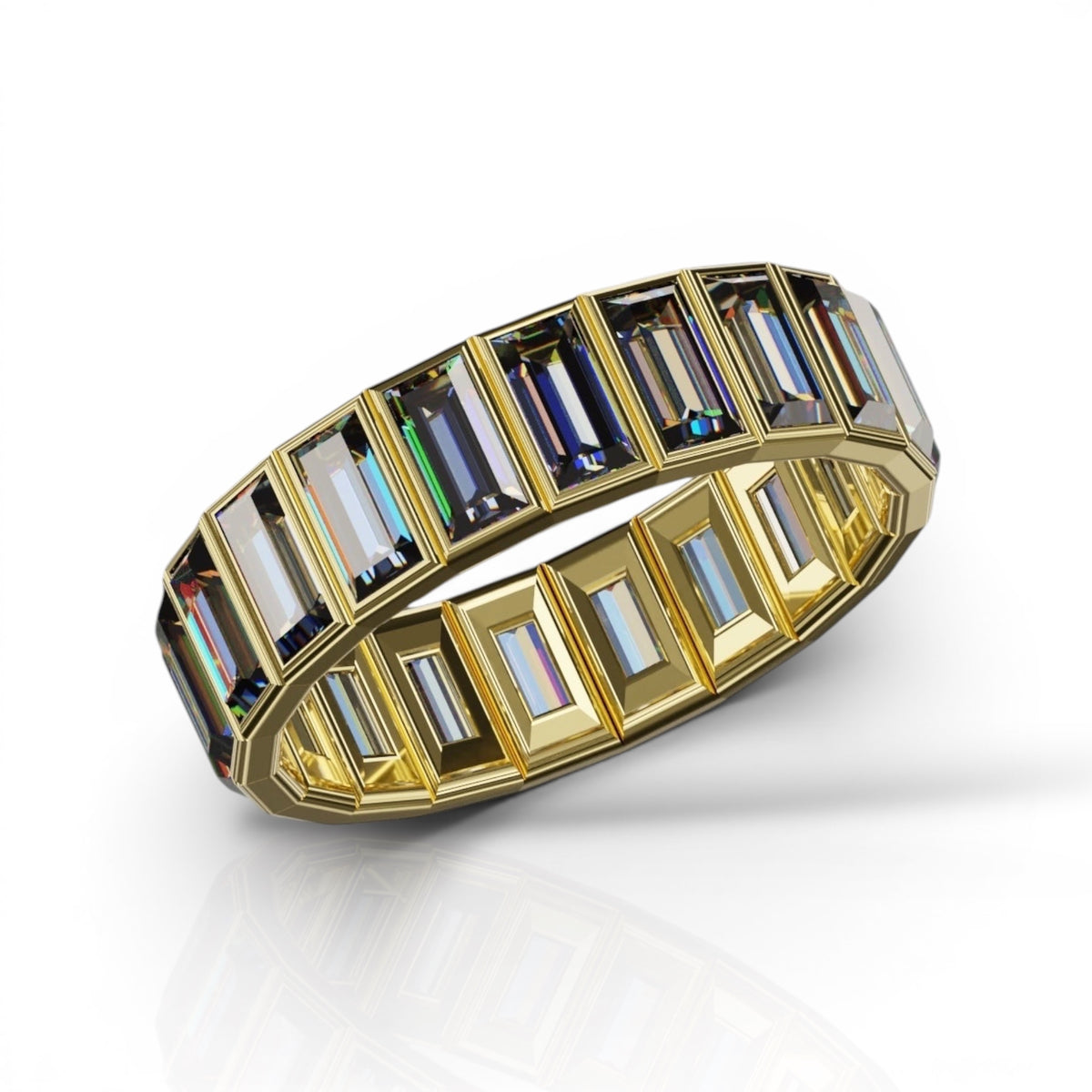 Vertical Baguette Cut Tanzanite Bezel Band