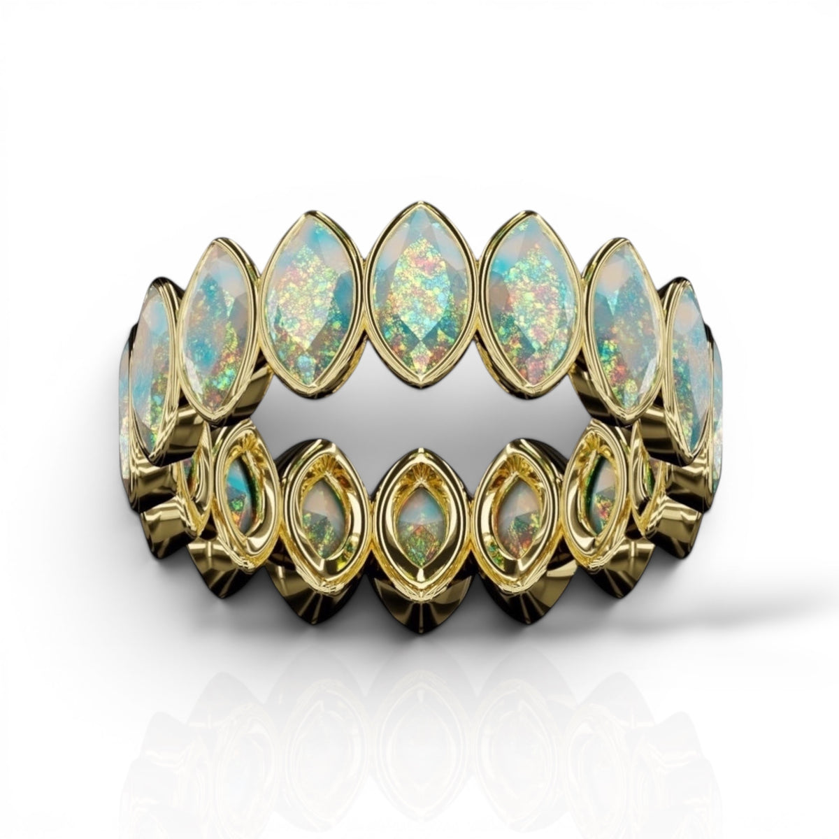 Vetical Marquise Cut Opal Bezel Band