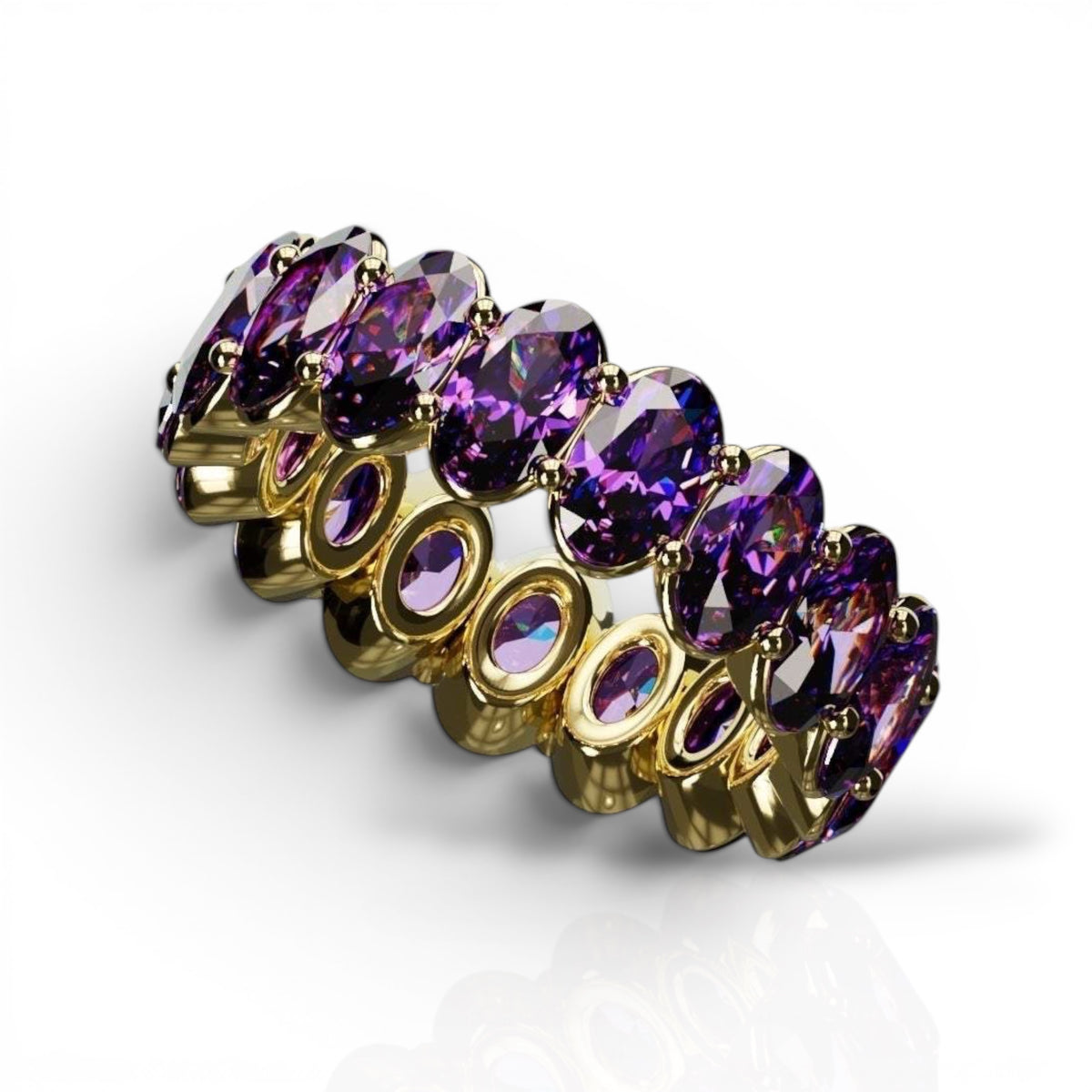 Natural Oval Cut Amethyst Ring with 3x5mm purple gemstones in gold setting