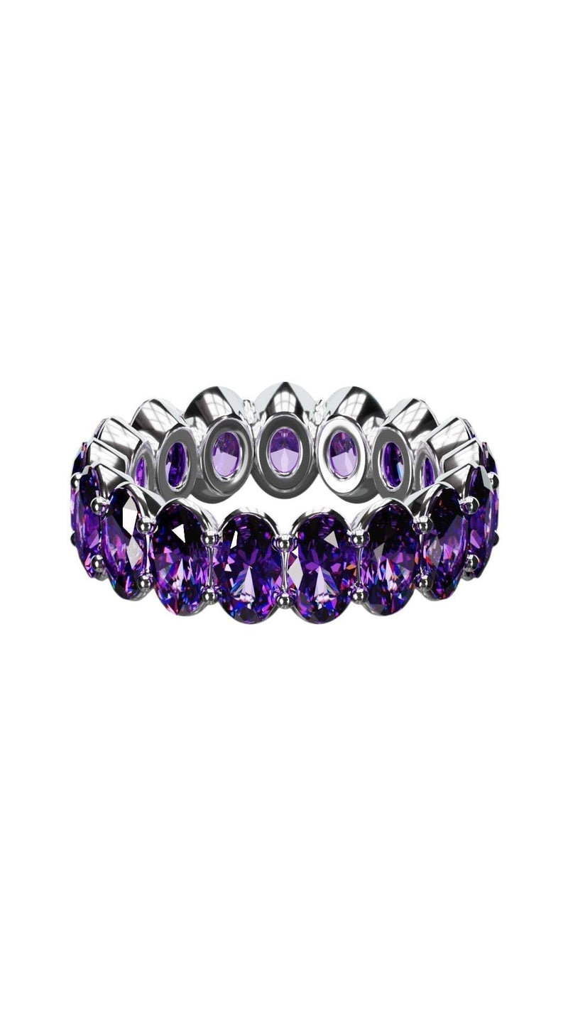 Natural oval cut amethyst ring with 3x5mm stones in silver setting