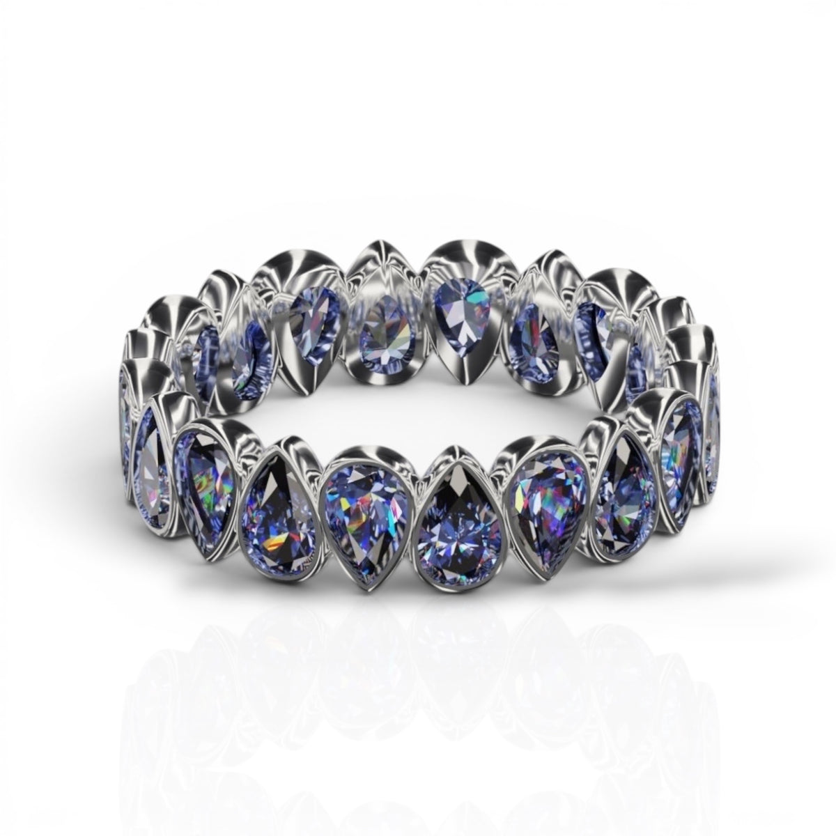 Vertical Pear Cut Tanzanite Bezel Band
