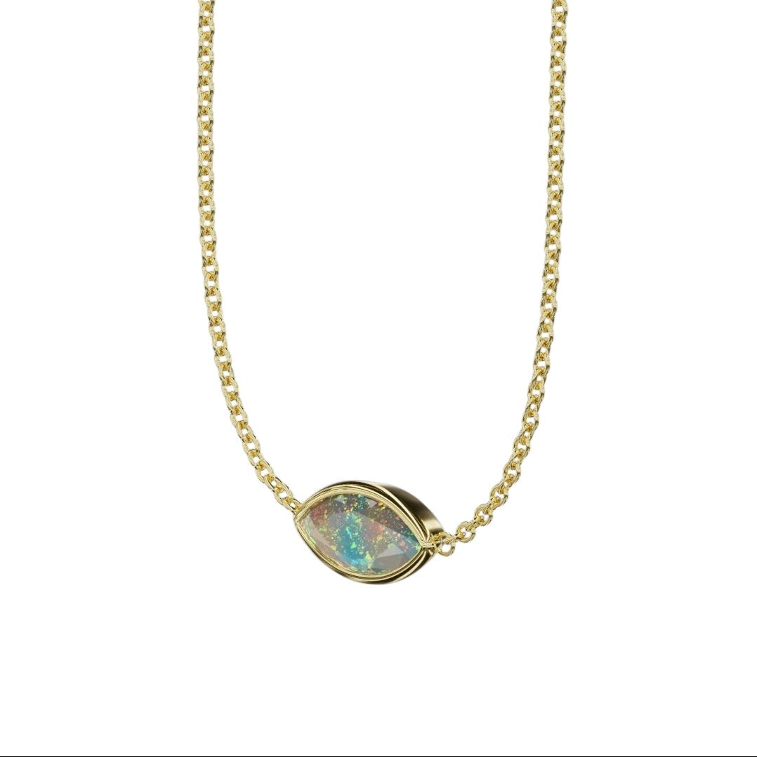 Bezel Solitaire Marquise Cut Opal Pendant