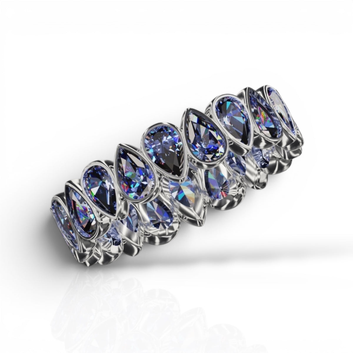 Vertical Pear Cut Tanzanite Bezel Band