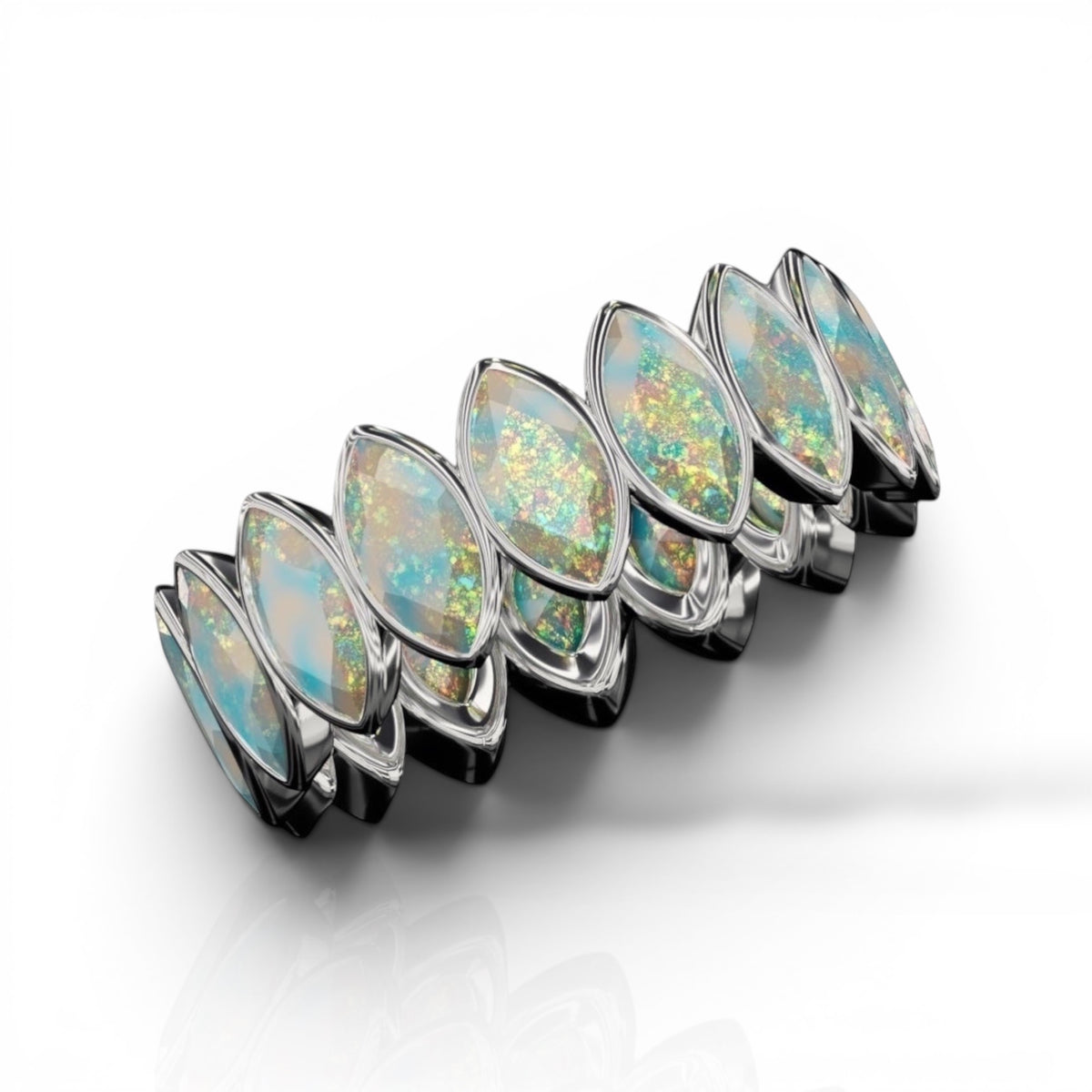 Vetical Marquise Cut Opal Bezel Band