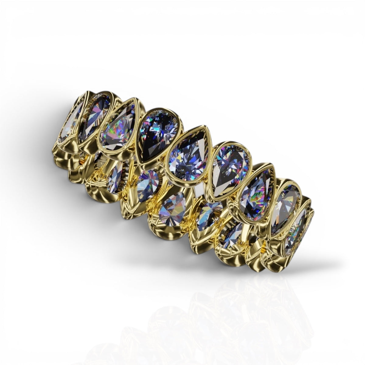 Vertical Pear Cut Tanzanite Bezel Band