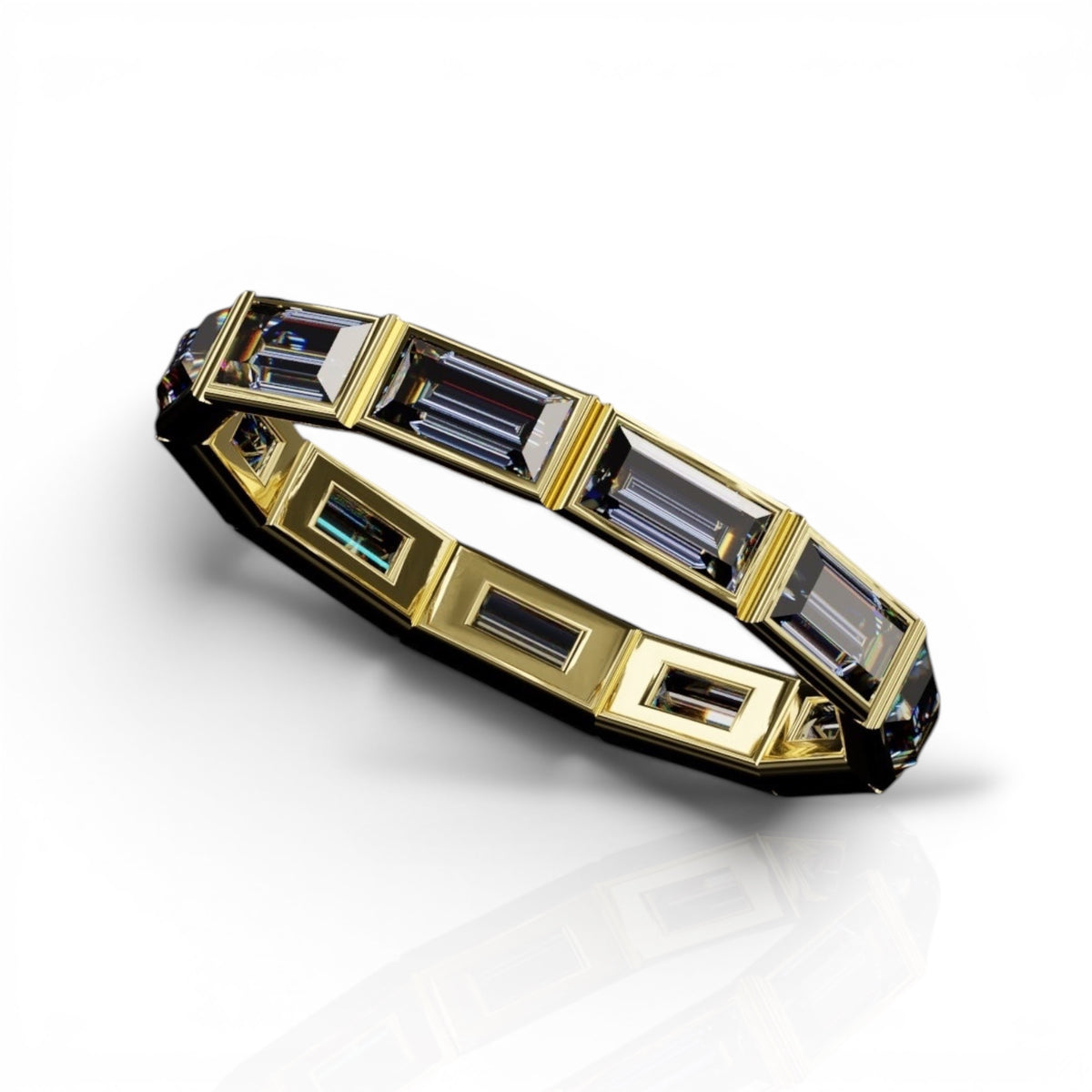 Horizontal Baguette Cut Tanzanite Bezel Band