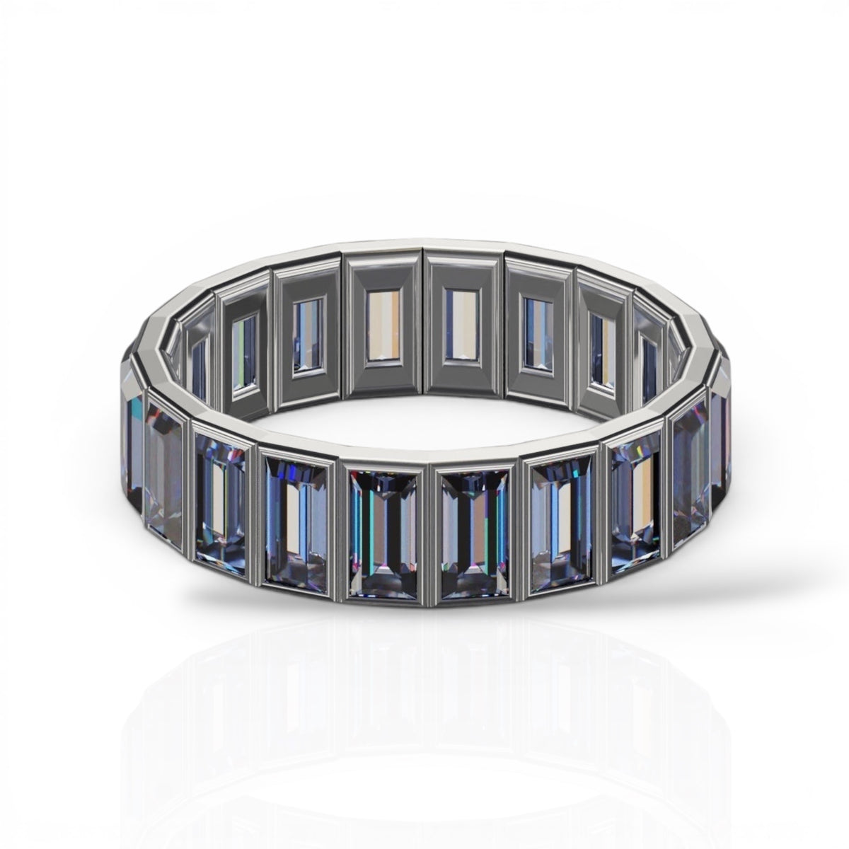 Vertical Baguette Cut Tanzanite Bezel Band