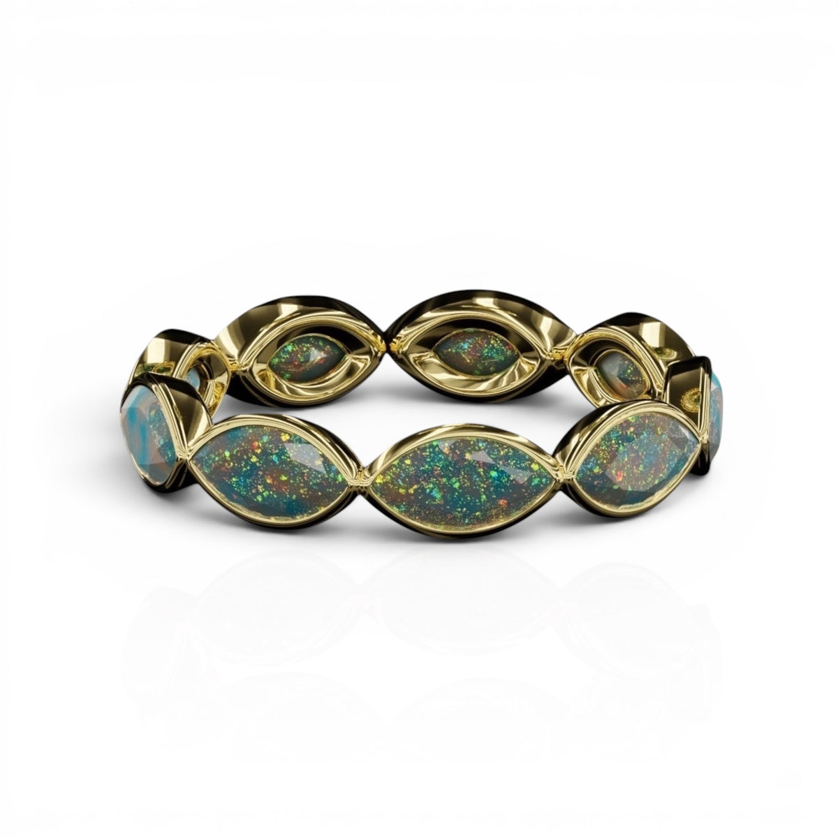 Horizontal Marquise Cut Opal Bezel Band