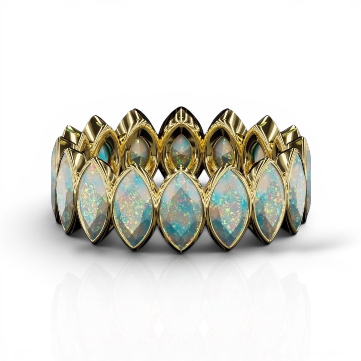 Vetical Marquise Cut Opal Bezel Band