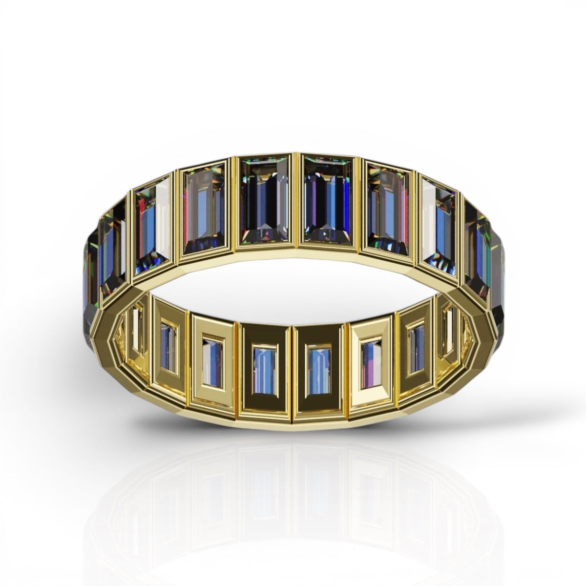 Vertical Baguette Cut Tanzanite Bezel Band