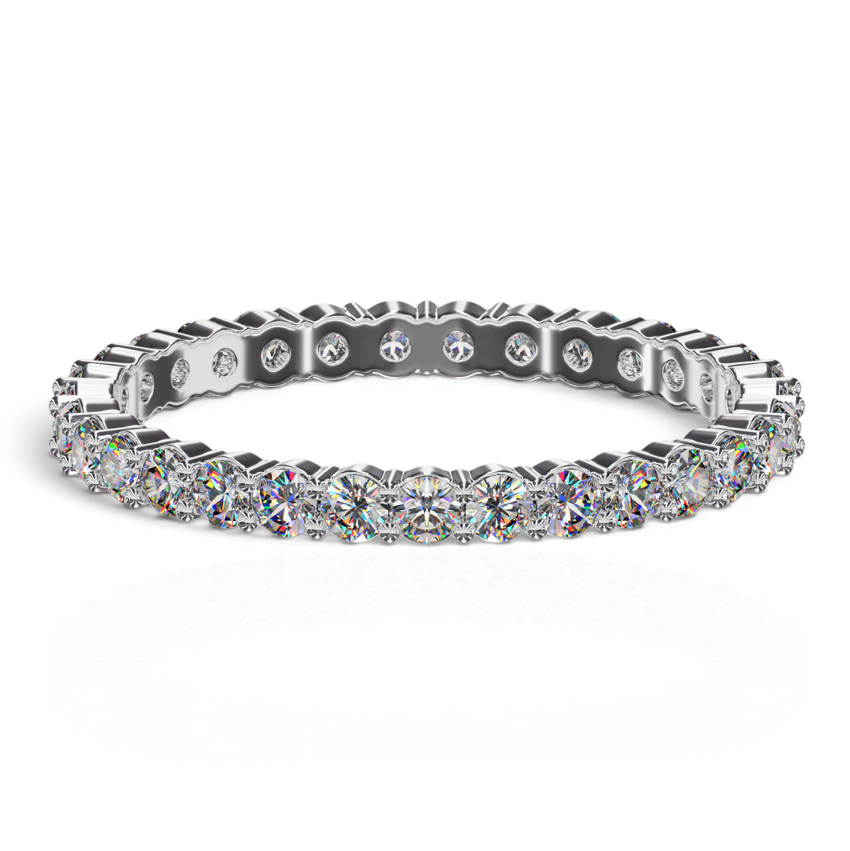 YFS Designs 2mm double shared prong eternity band featuring a continuous circle of brilliant-cut lab-grown diamonds.