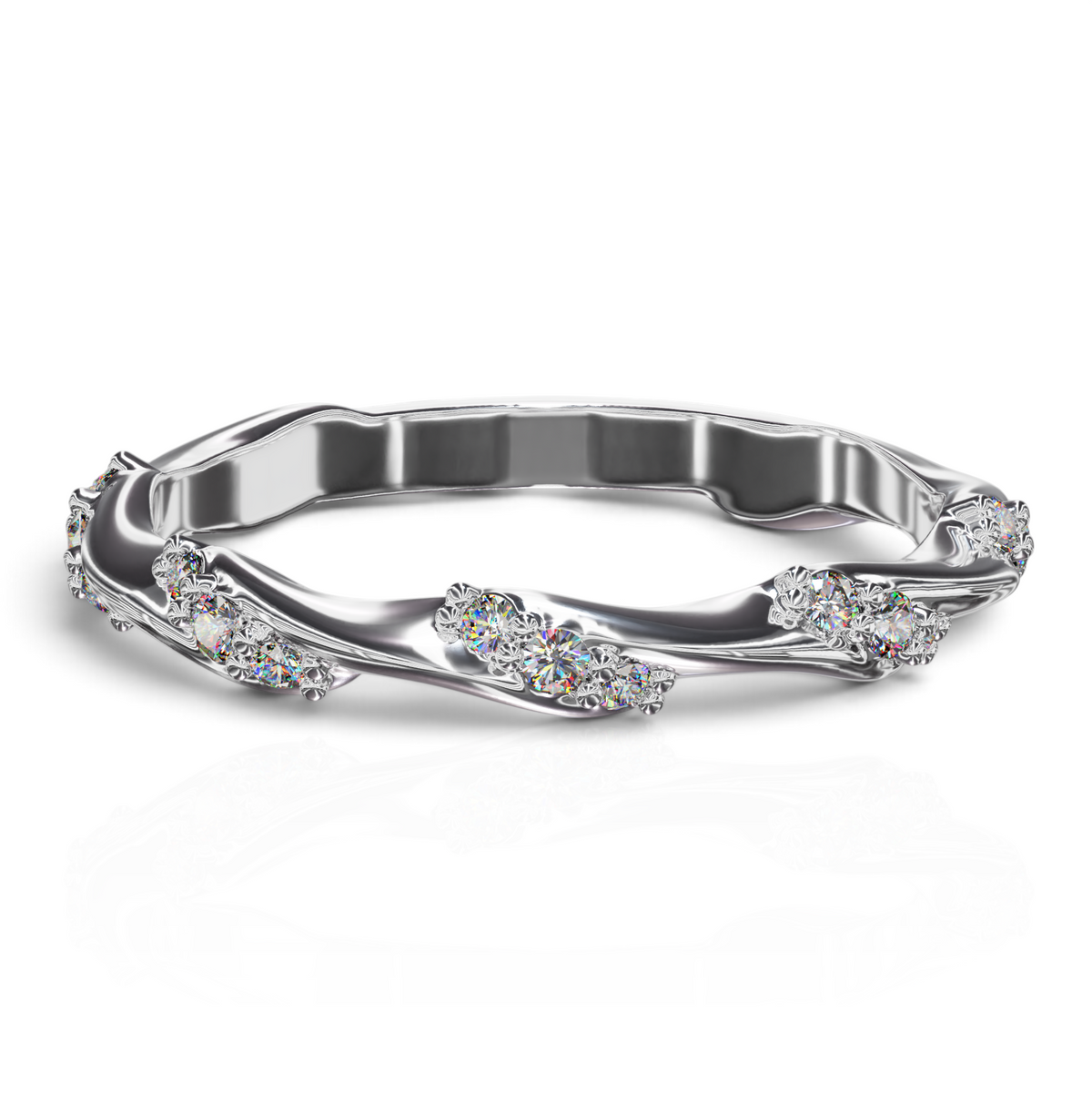 YFS Designs Fabi organic stackable wedding band in 14K white gold with 0.14tw lab-grown round diamonds
