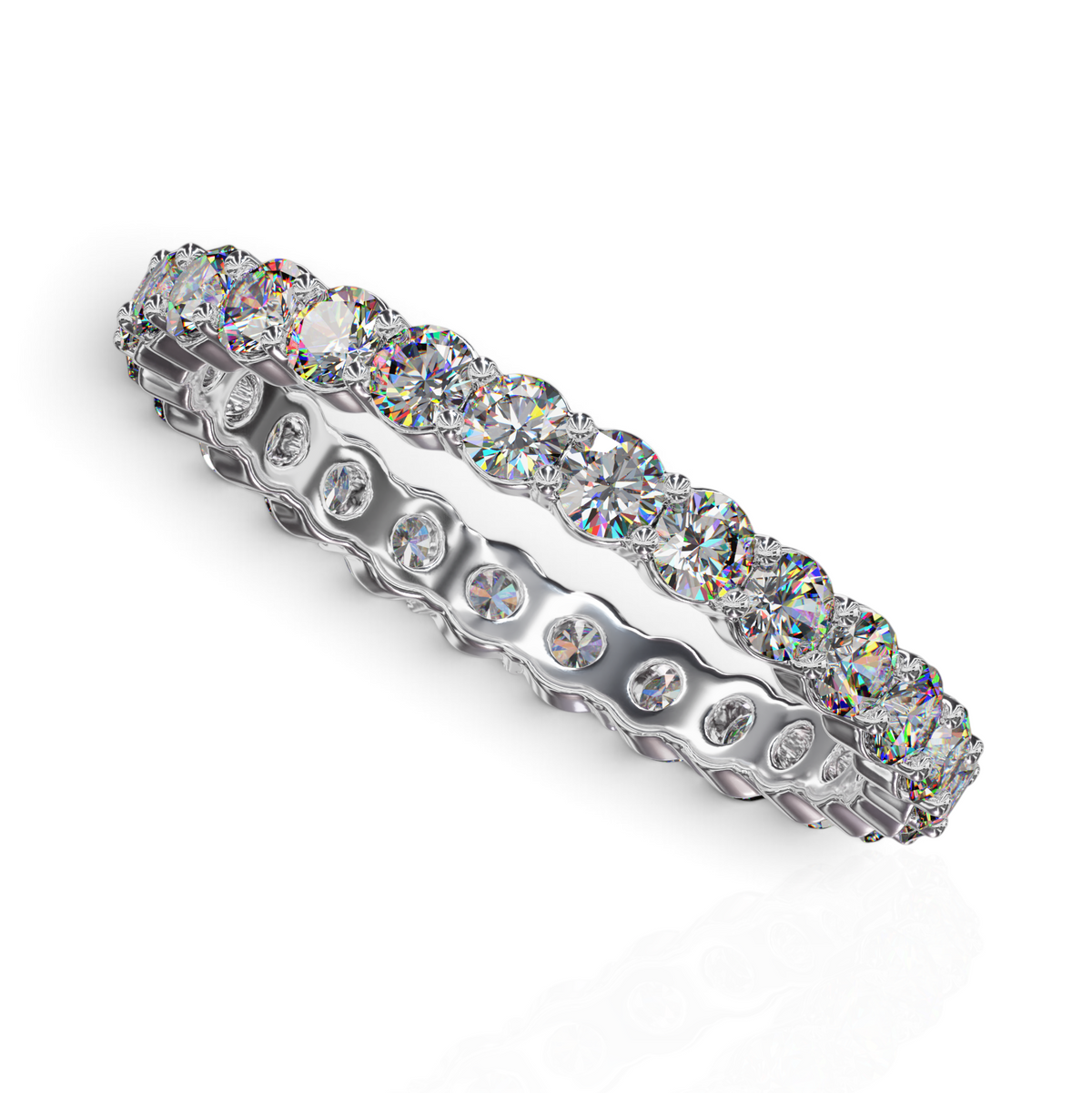 YFS Designs 2.5mm traditional eternity band featuring a continuous circle of lab-grown round diamonds in shared prongs.