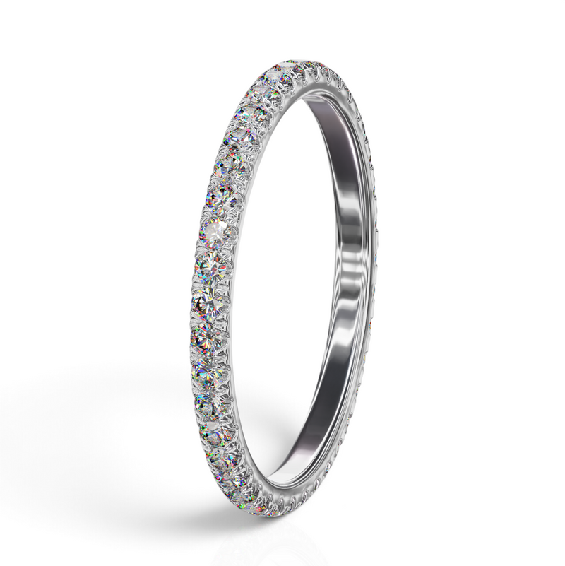 YFS Designs Sophia 1.8mm French pave eternity band featuring 0.54tw lab-grown round diamonds in polished metal