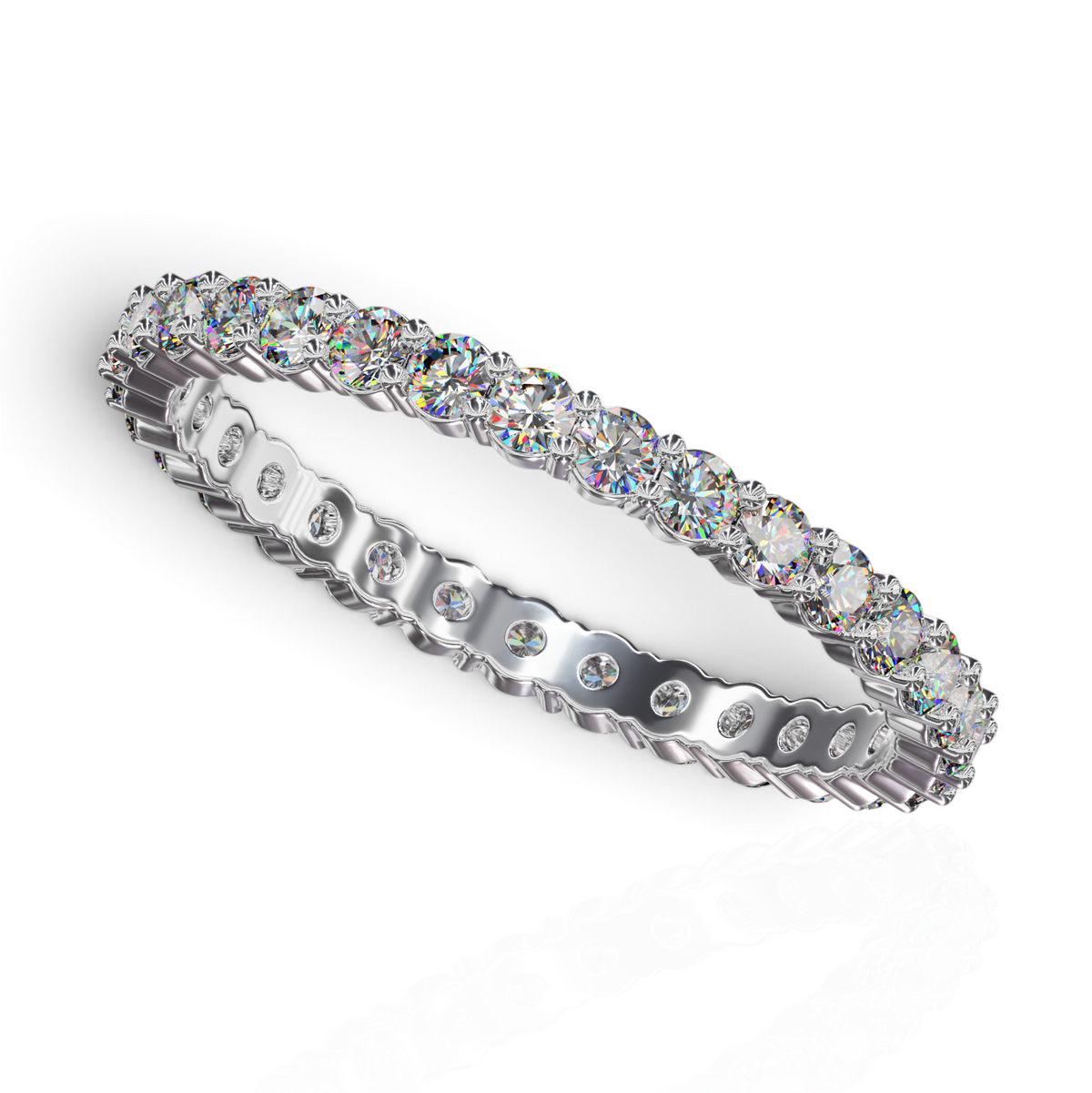 YFS Designs 2mm eternity band featuring a continuous circle of lab-grown round diamonds in a double shared prong setting