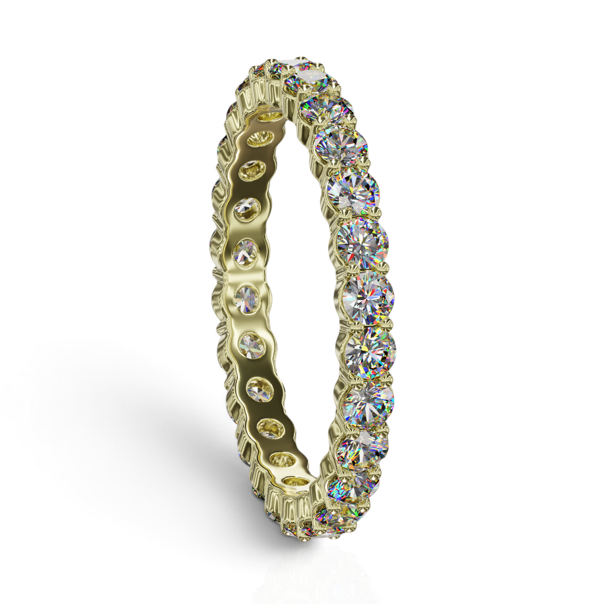 YFS Designs 2.5mm gold eternity band featuring a continuous circle of sparkling lab-grown round diamonds.