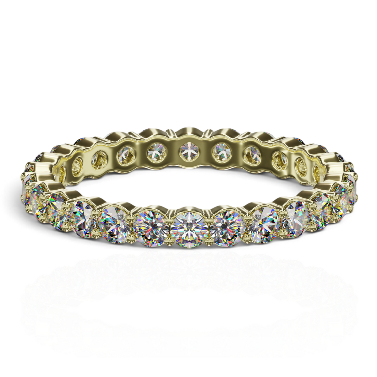 YFS Designs 2.5mm gold eternity band featuring a continuous circle of brilliant-cut lab-grown round diamonds.