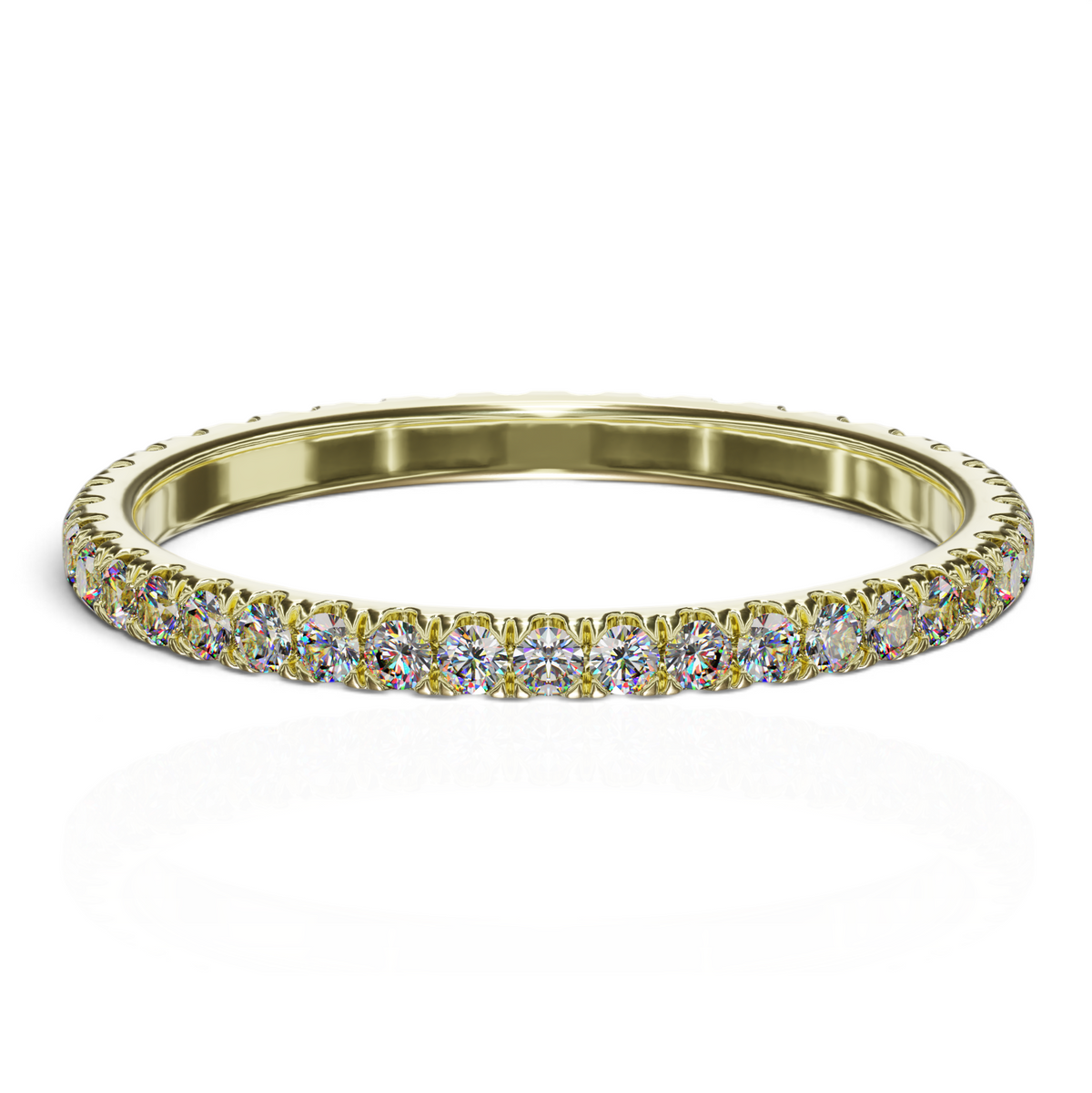 YFS Designs Sophia 1.8mm French pave eternity band featuring 0.54tw lab-grown round diamonds in yellow gold.