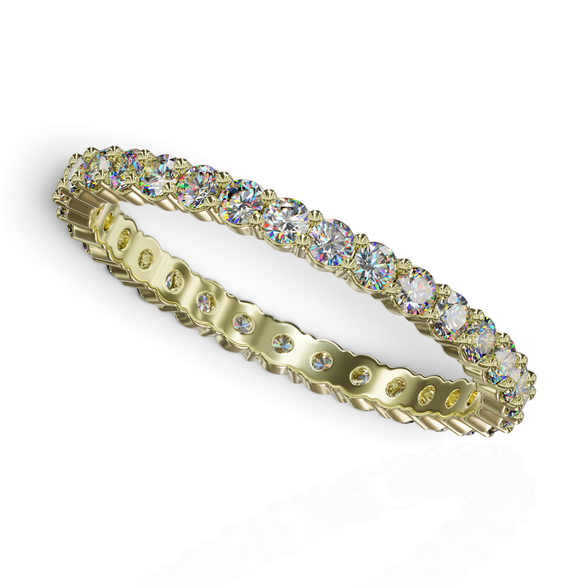 YFS Designs 2mm gold eternity band featuring a continuous circle of brilliant-cut lab-grown round diamonds