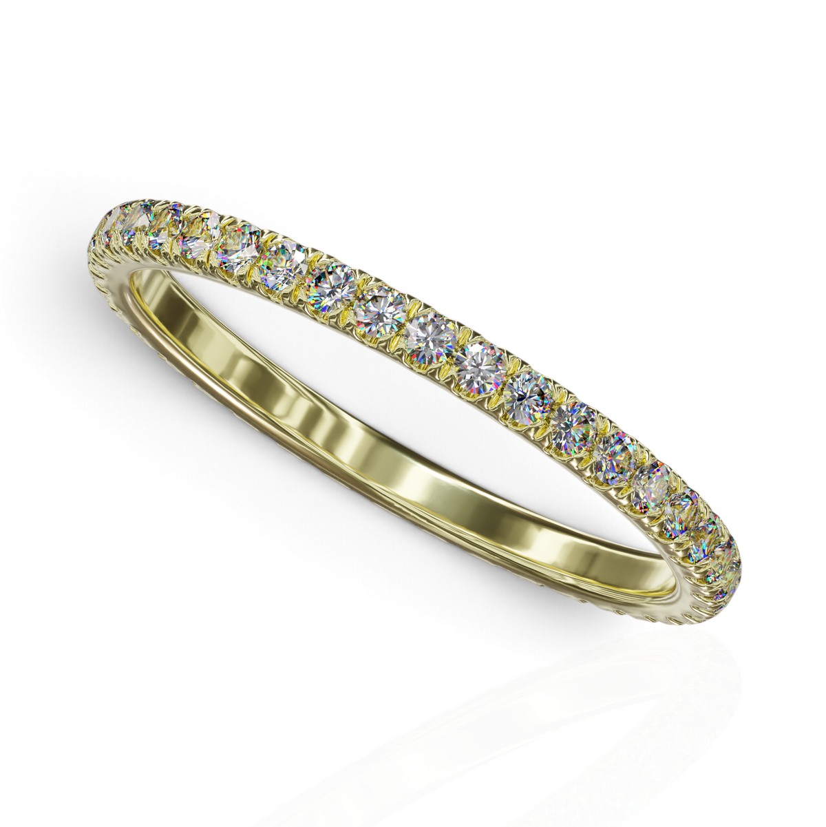 YFS Designs Sophia 1.8mm French pave eternity band featuring 0.54tw round lab-grown diamonds in yellow gold