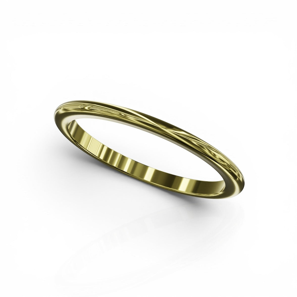 YFS Designs 1.5mm comfort fit gold wedding band with a polished finish on a white background