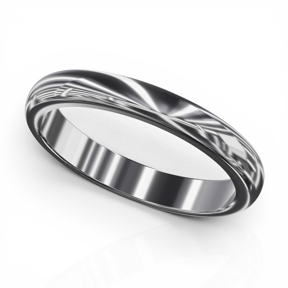 YFS Designs 2.5mm comfort fit wedding band in polished silver metal with a sleek, minimalist rounded profile.