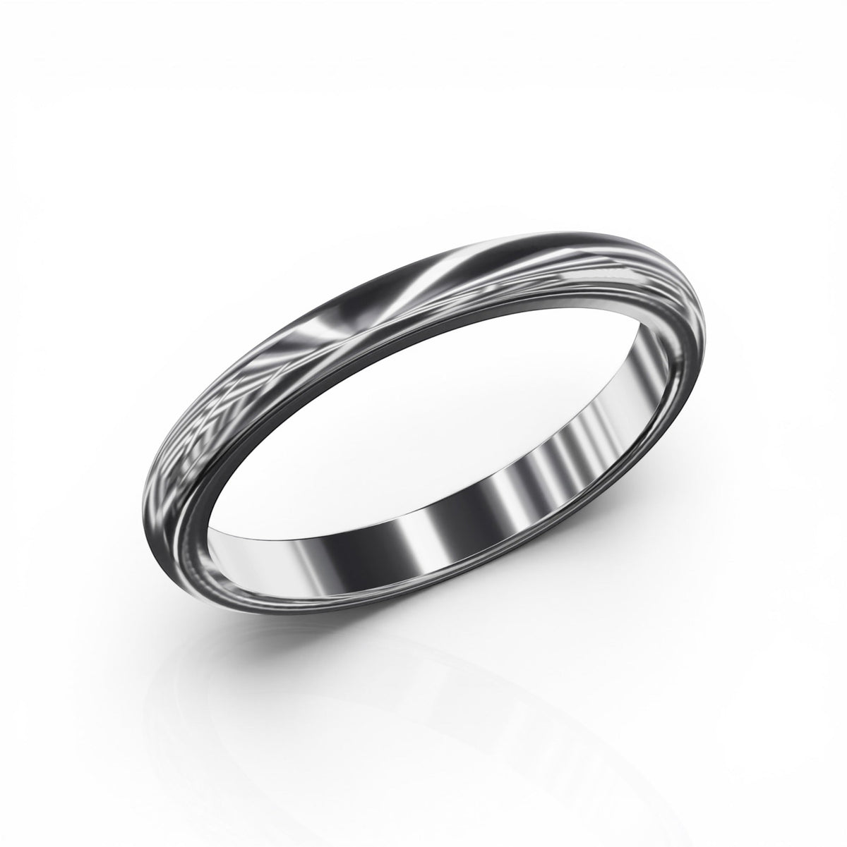 YFS Designs 2mm comfort fit wedding band in polished silver metal with a sleek minimalist profile.