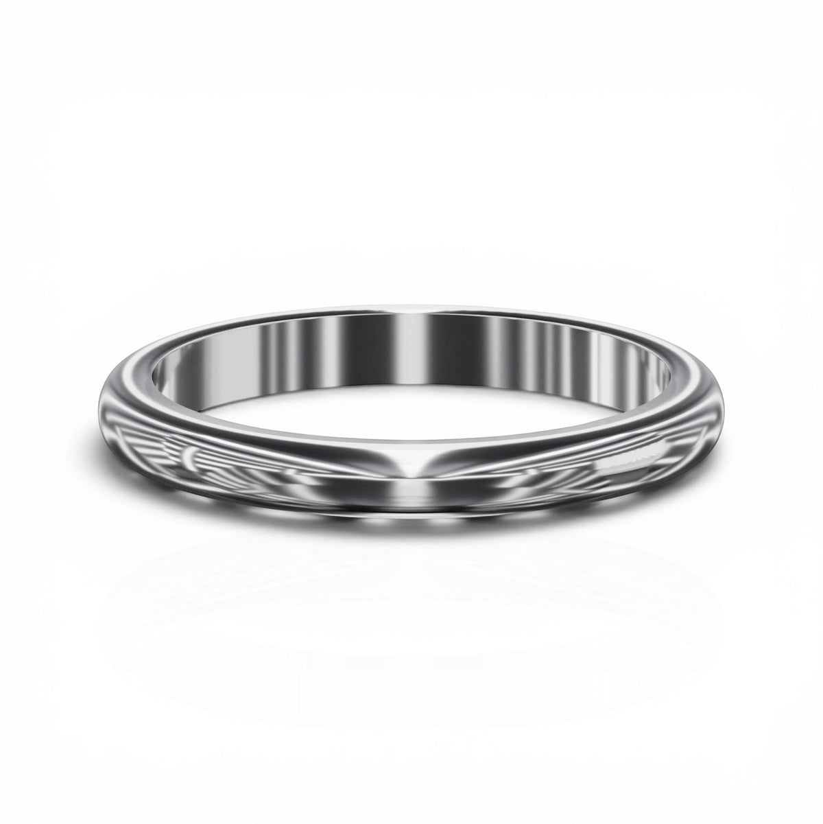 YFS Designs 2mm comfort fit wedding band in polished silver-tone metal with a sleek minimalist profile.
