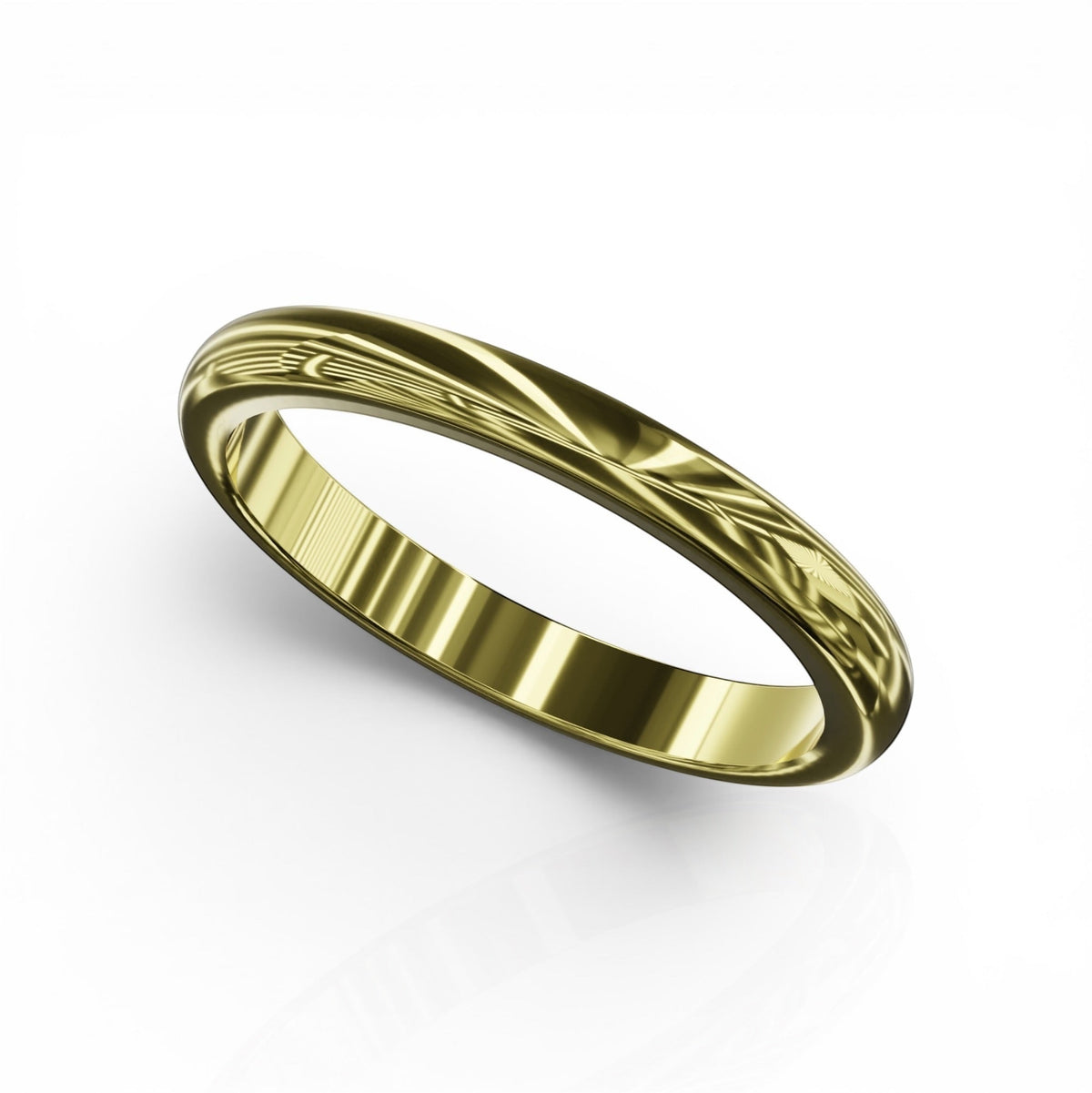 YFS Designs 2mm gold wedding band with a polished finish and comfort-fit interior for everyday wear.