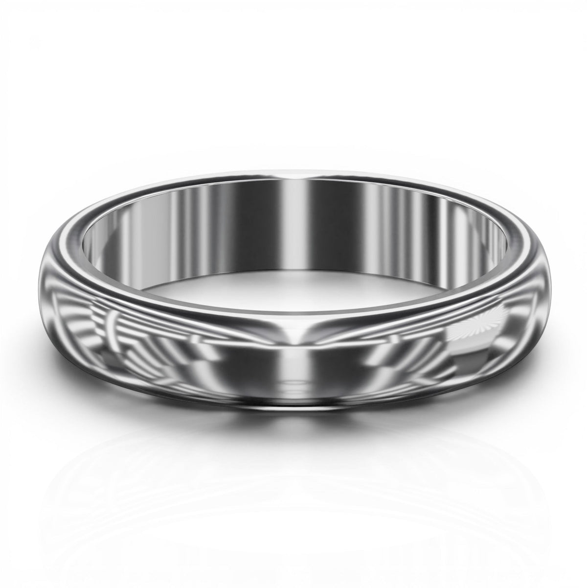 YFS Designs 3.5mm comfort fit wedding band in polished silver-tone metal with a smooth, rounded profile.