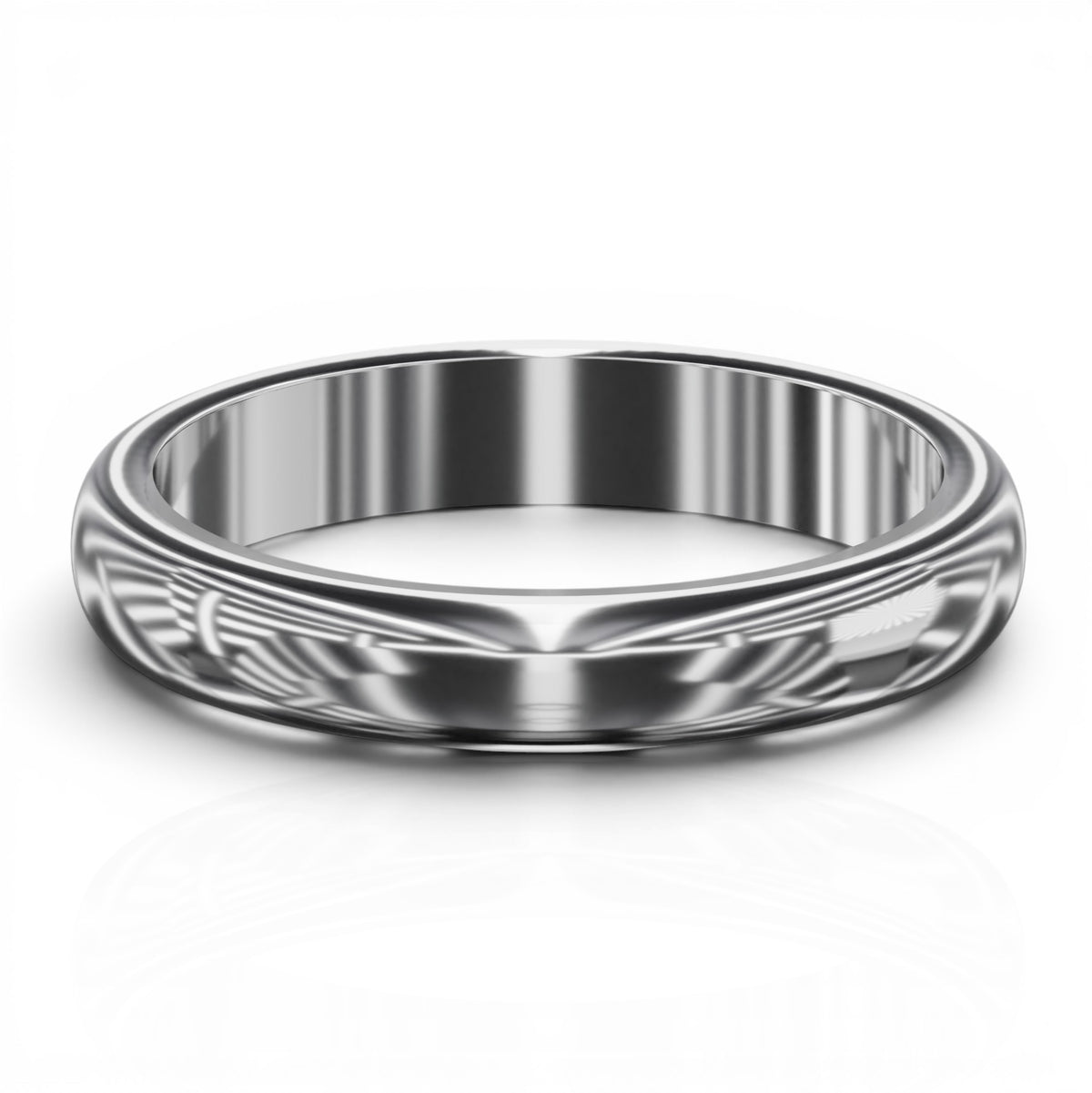 YFS Designs 3mm comfort fit wedding band in polished silver-tone metal with a smooth, rounded profile.