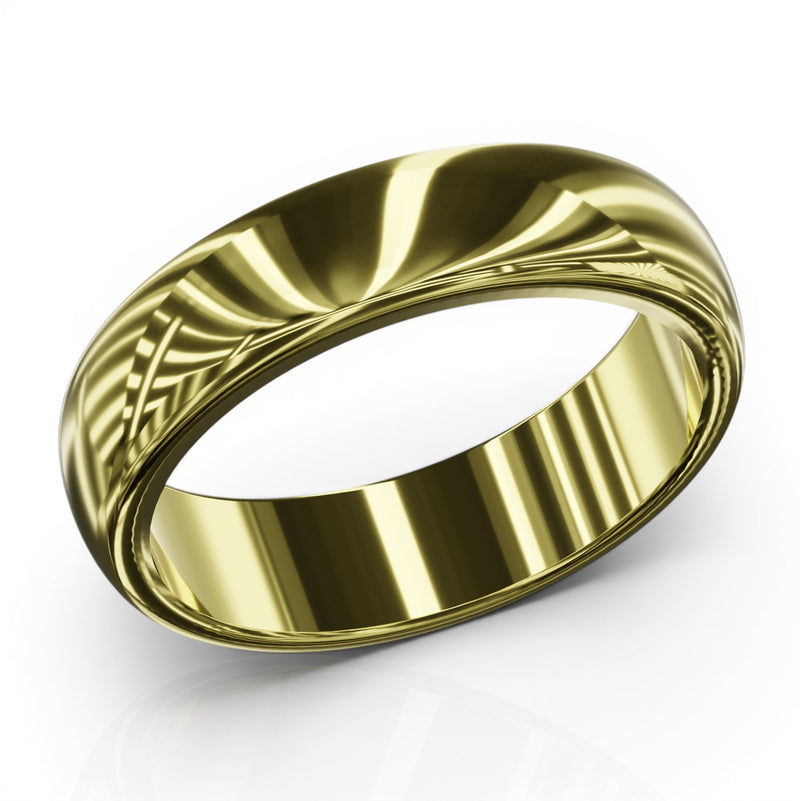 YFS Designs 4mm gold wedding band with a classic domed profile and a brilliant high-polish finish.