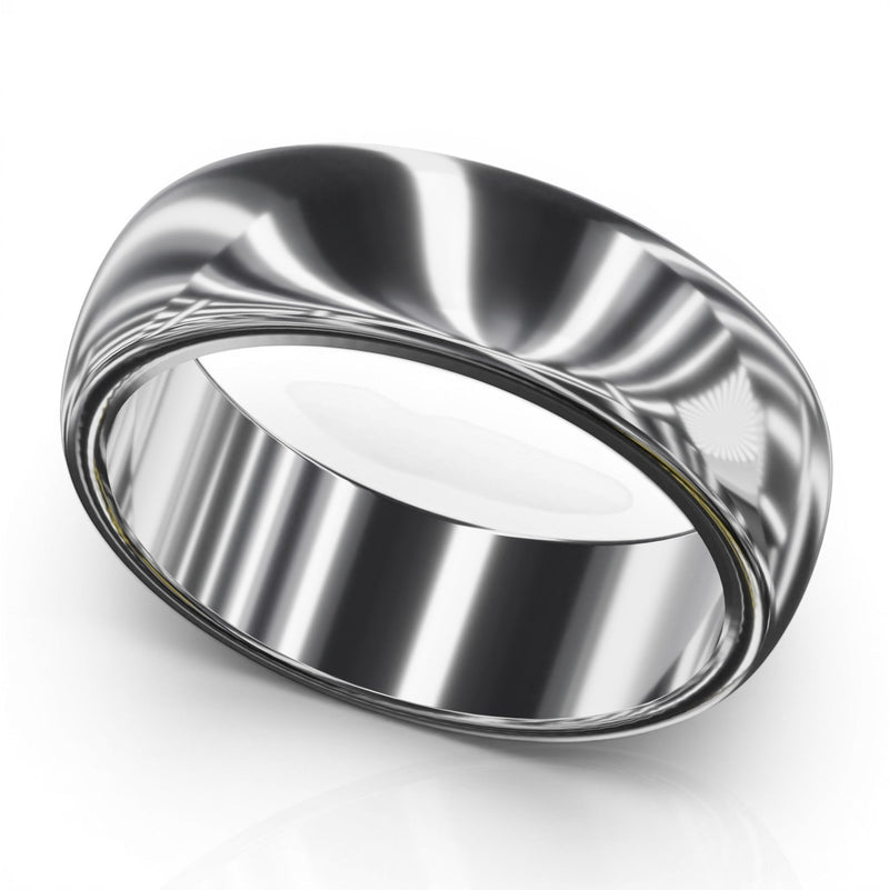 YFS Designs 5.5mm comfort fit wedding band in polished silver-tone metal with a smooth rounded silhouette.