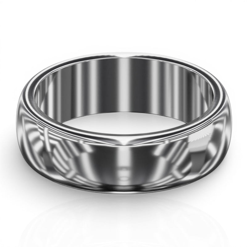 YFS Designs 5.5mm polished silver-tone comfort fit wedding band with a smooth, rounded profile.