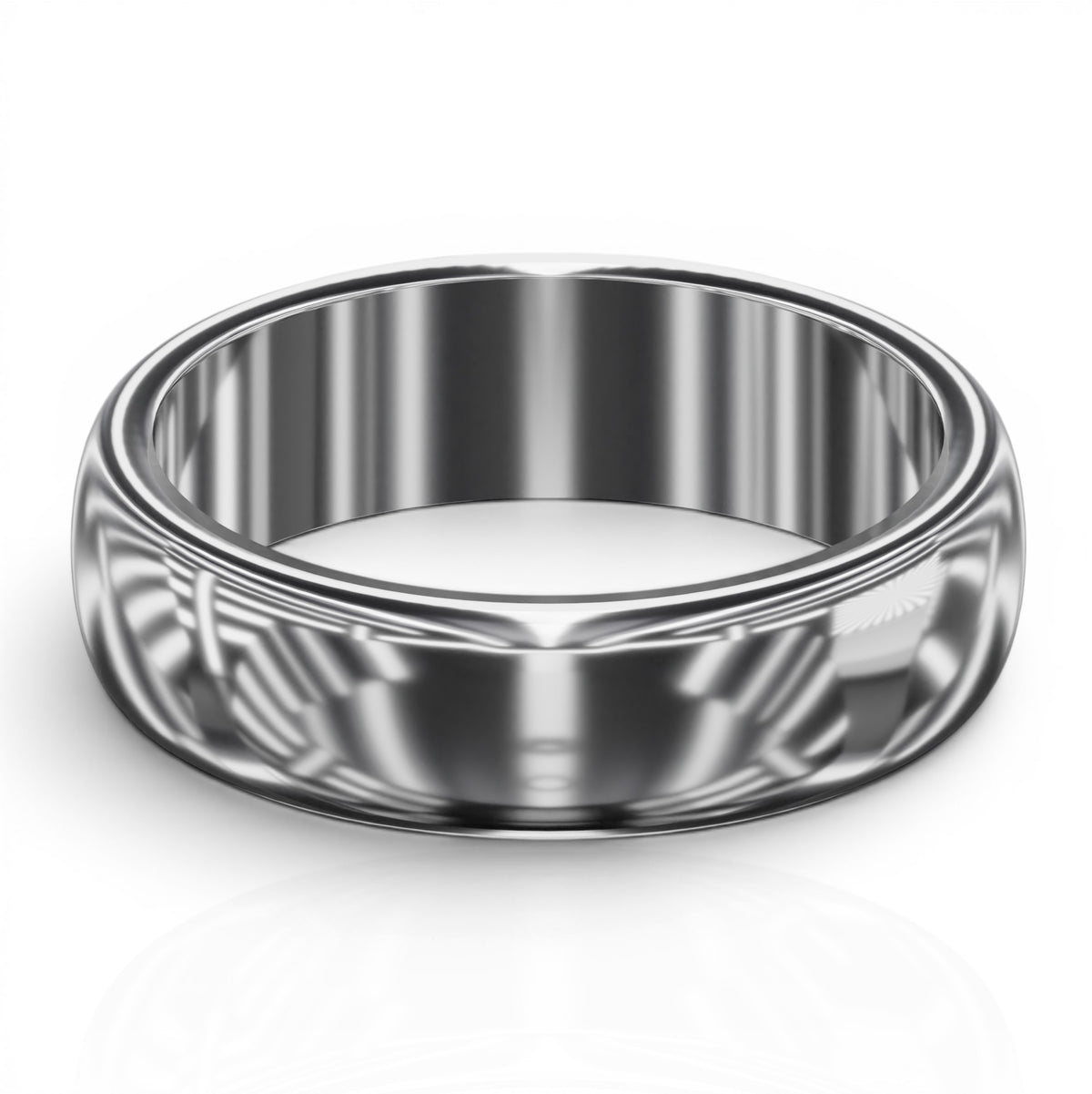 YFS Designs 5mm comfort fit wedding band with a high-polish silver finish and a classic domed profile.