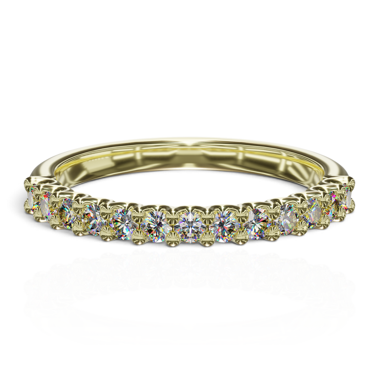 YFS Designs Angeline half coverage wedding band in yellow gold with 0.39tw lab-grown round diamonds in U-prong setting