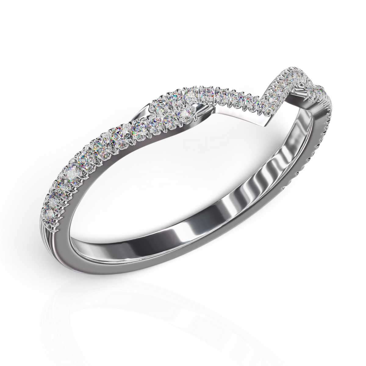 YFS Designs Bridget chevron ring with pavé-set lab-grown round diamonds on a 1.8mm 14K white gold band.