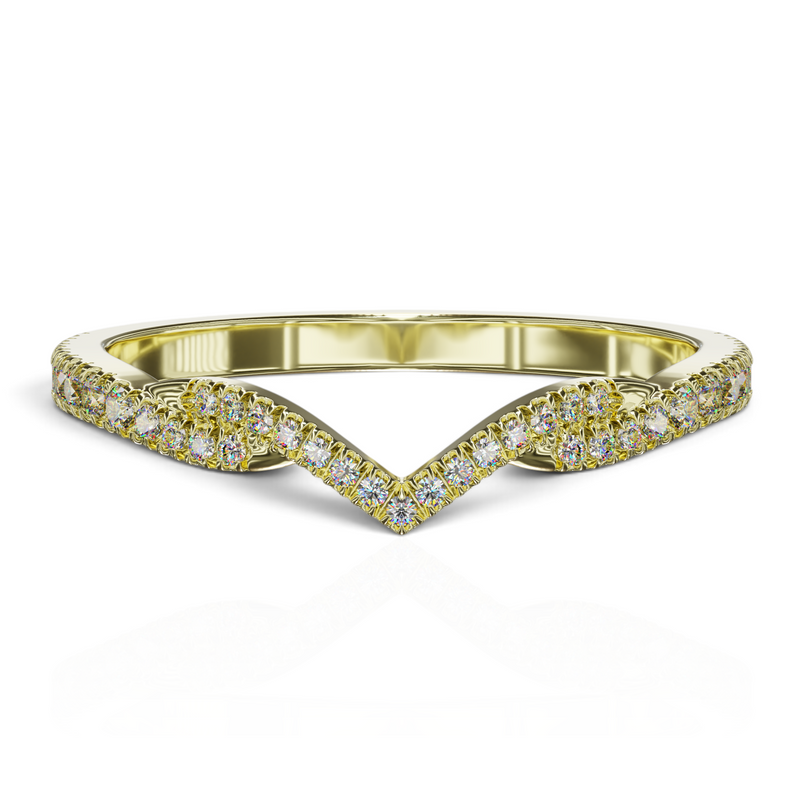 YFS Designs Bridget chevron ring in gold with a pavé-set lab-grown diamond band in a modern V-shaped silhouette.