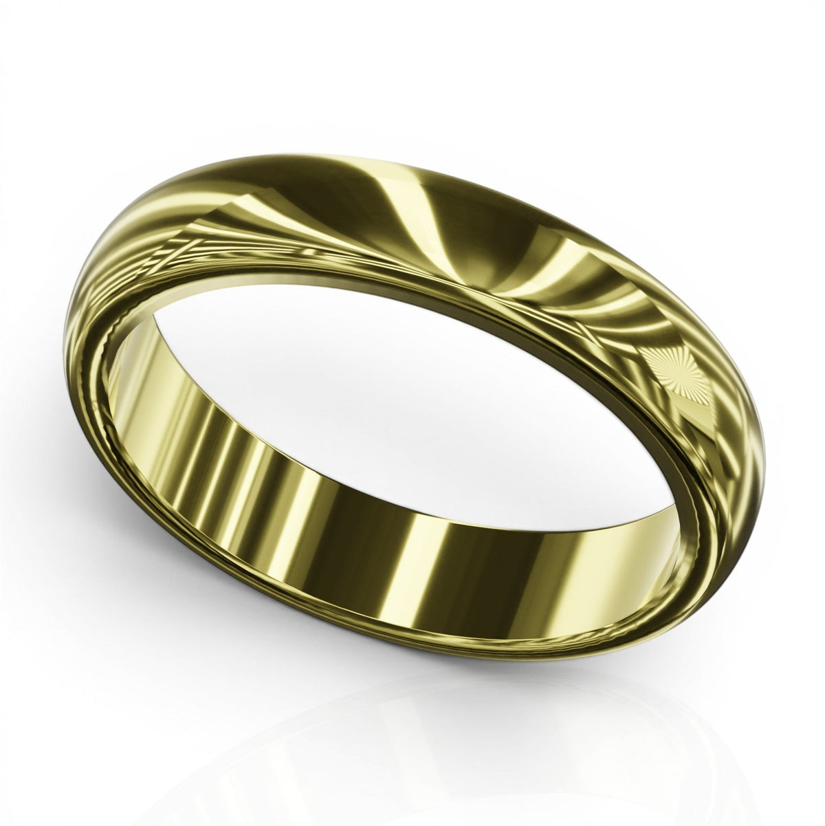 YFS Designs 3.5mm gold wedding band with a polished high-shine finish and comfort-fit interior design.