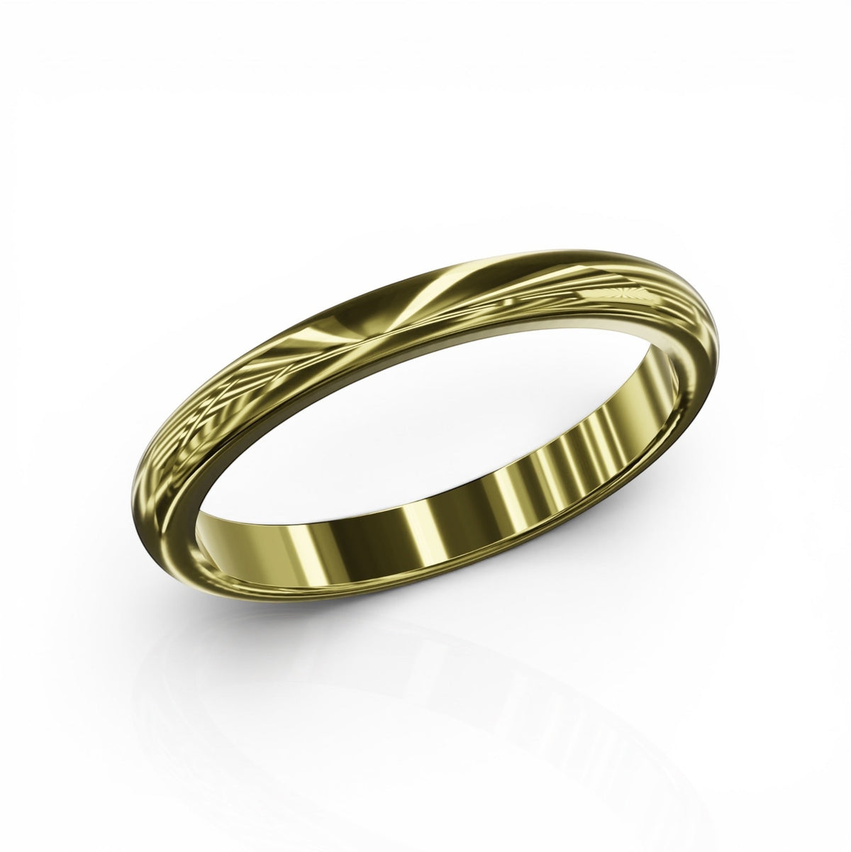 YFS Designs 2mm gold wedding band with a polished finish and comfort-fit interior on a white background.