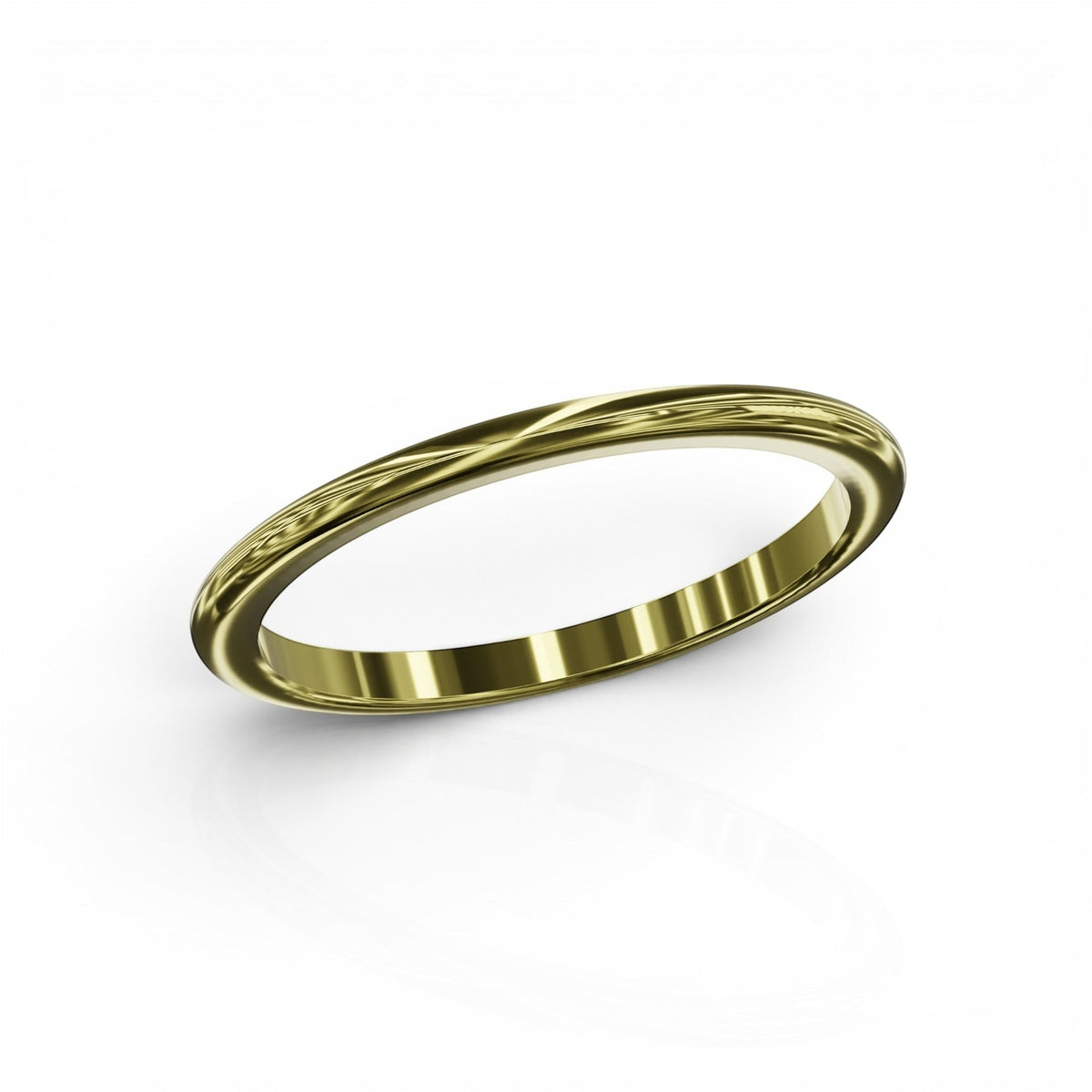 YFS Designs 1.5mm comfort fit gold wedding band with a polished finish on a white background