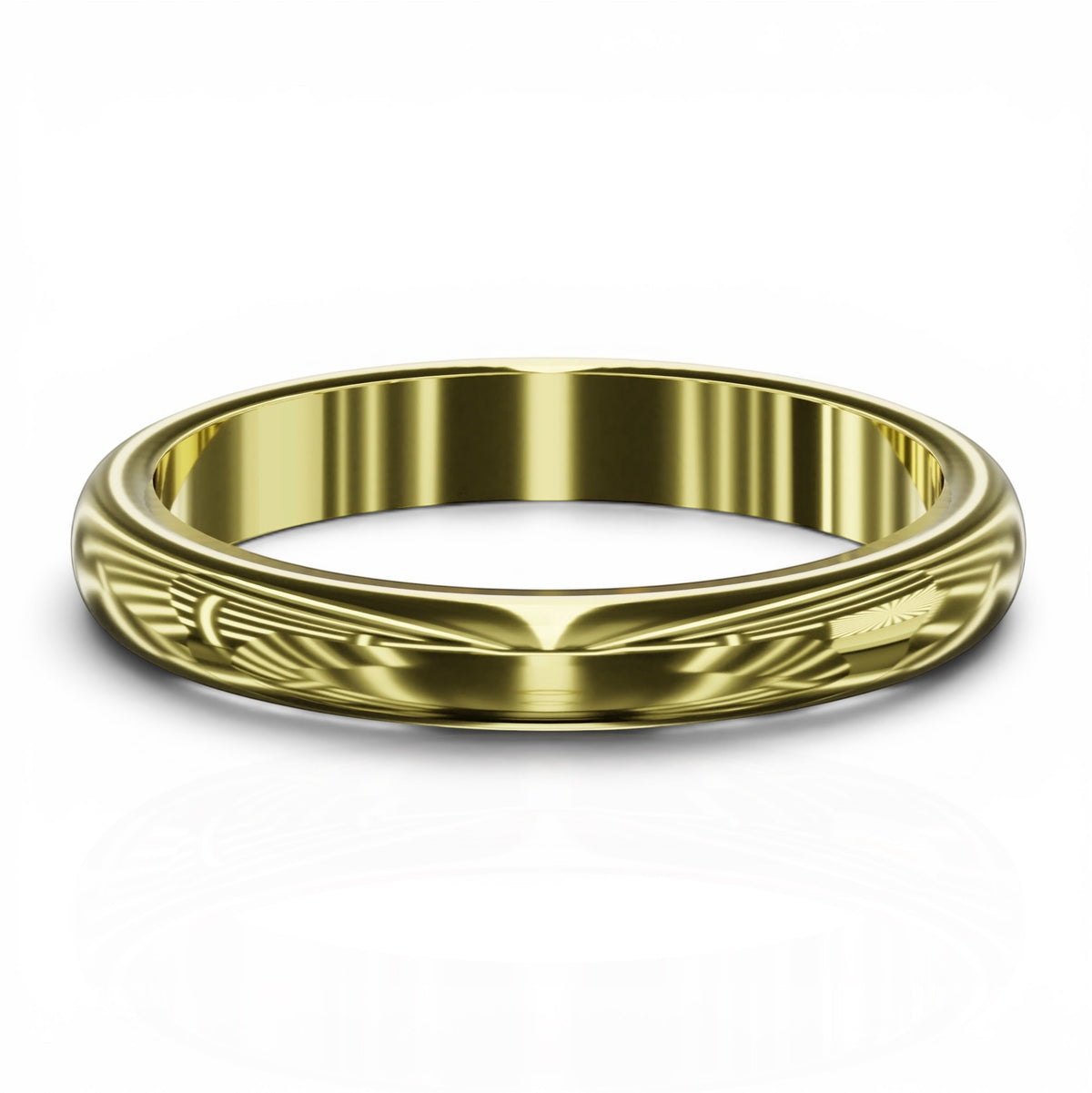 YFS Designs 2.5mm gold wedding band with a high-polish finish and a contoured comfort-fit interior.