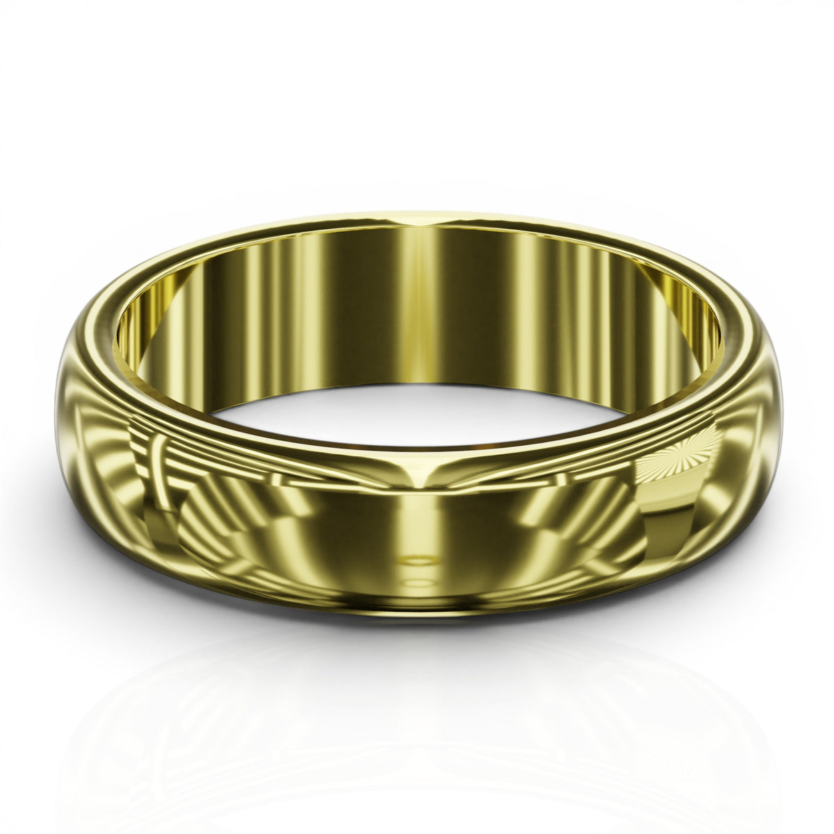 YFS Designs 4mm gold wedding band with a classic domed profile and a brilliant high-polish finish.