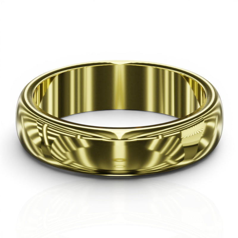 YFS Designs 4mm gold wedding band with a classic domed profile and a brilliant high-polish finish.