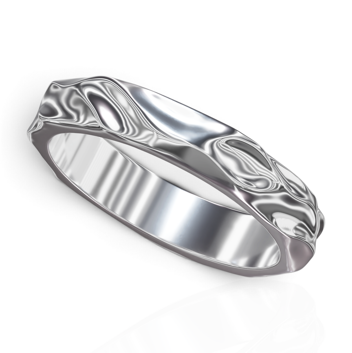 YFS Designs Hancy silver band ring featuring a unique wavy textured surface and polished finish.
