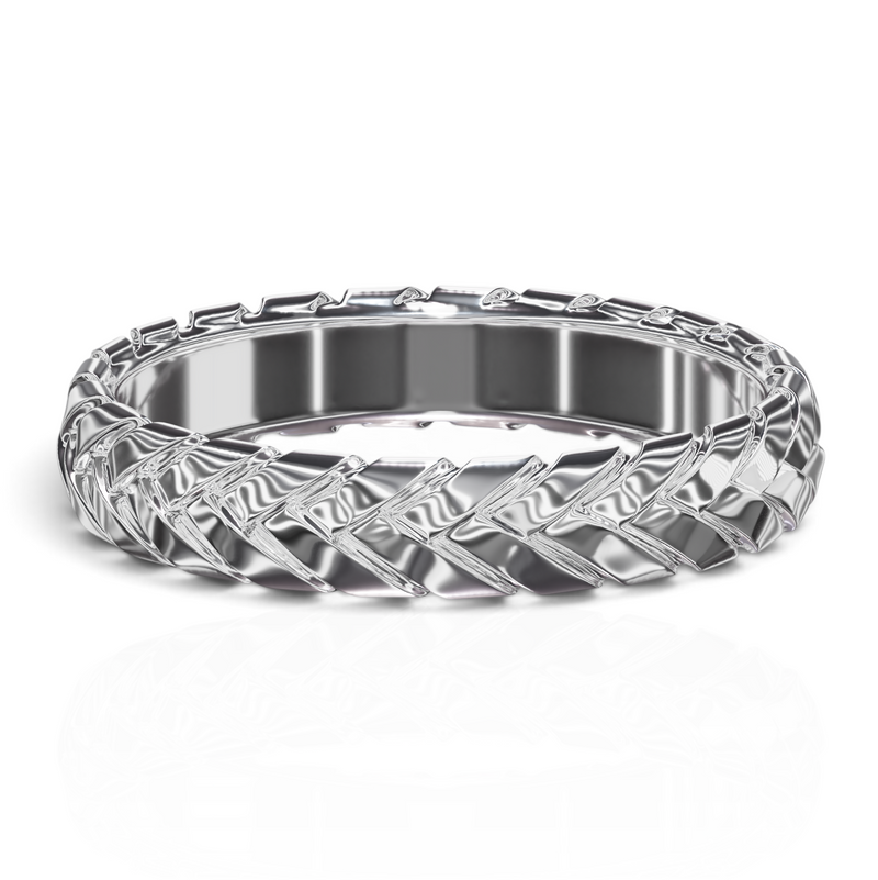 YFS Designs Hayden 14K white gold band ring featuring a detailed 4mm twisted rope wicker design for a stackable look.