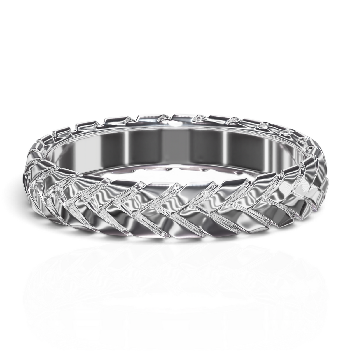 YFS Designs Hayden 14K white gold band ring featuring a detailed 4mm twisted rope wicker design for a stackable look.