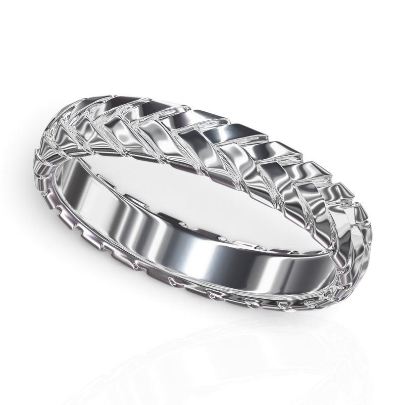 YFS Designs Hayden 4mm 14K white gold band ring featuring a sophisticated twisted rope wicker design for a tactile aesthetic.